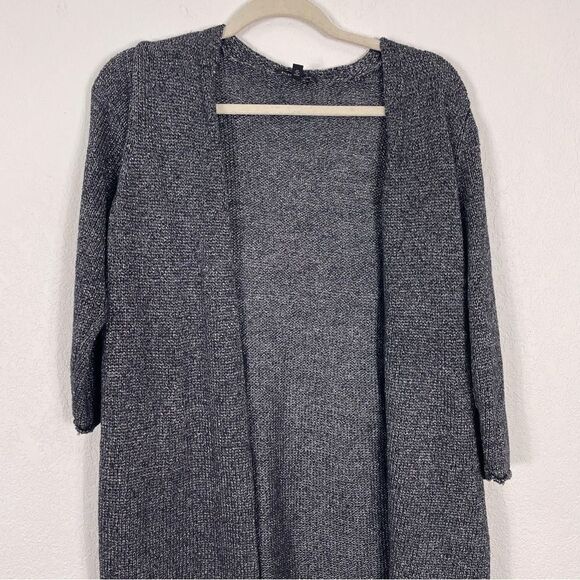 Eileen Fisher Navy Blue & Silver Knit Linen Blend Open Cardigan - Picture 3 of 6